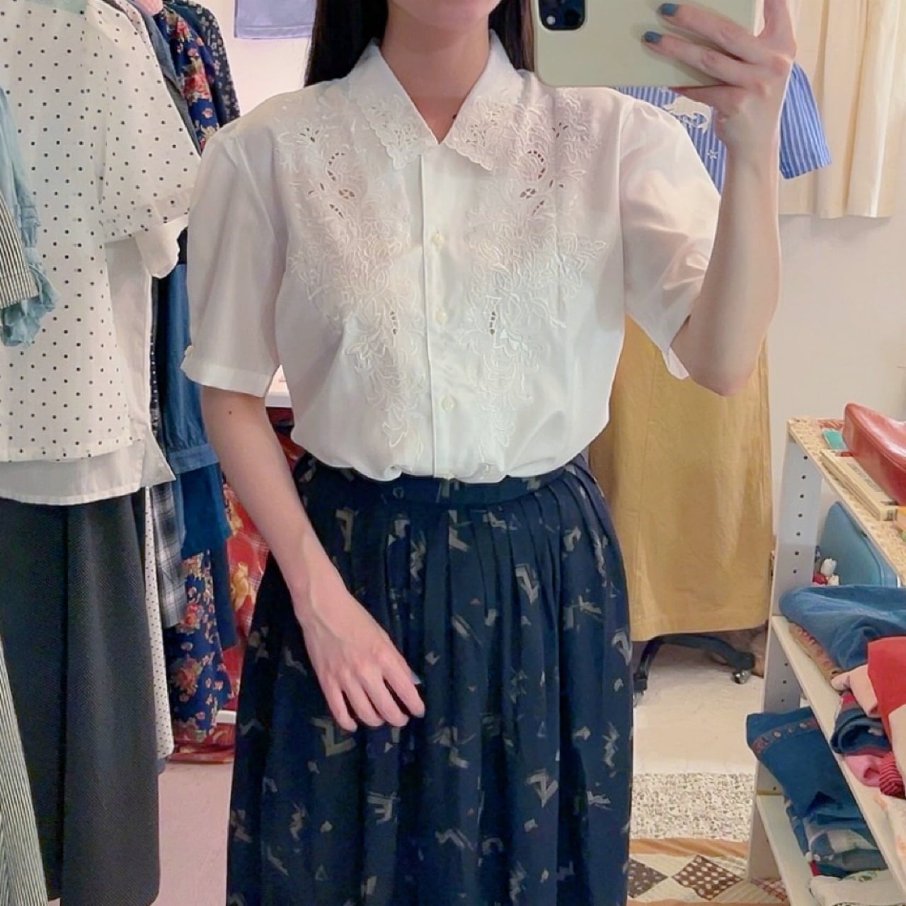 botanical embroidery white blouse