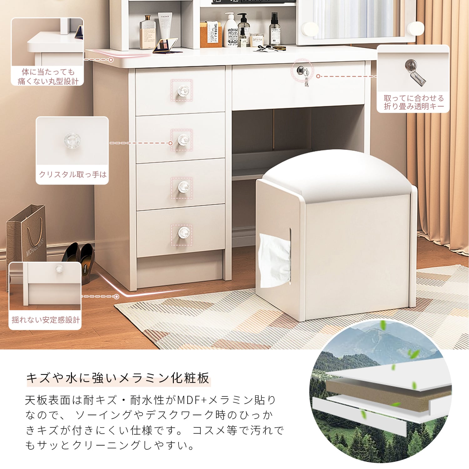 ドレッサー コンパクト 高輝度12灯LED 10段階明るさ調整可能 3色LED