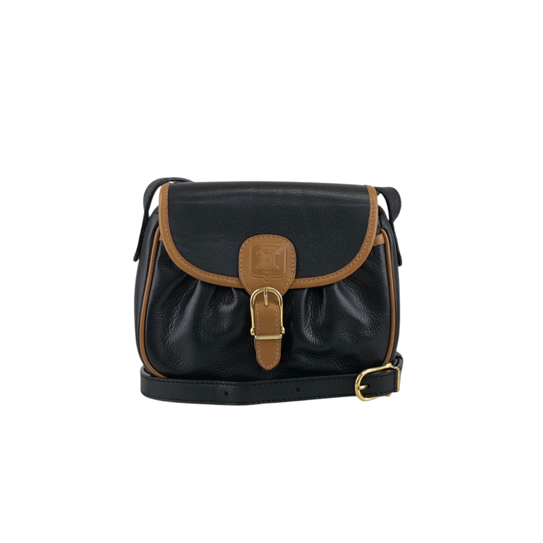 OLD CELINE ショルダーバッグ　美品未使用品 CELINE セリーヌ ショルダーバッグ ブラック ブラゾン型押し フロント