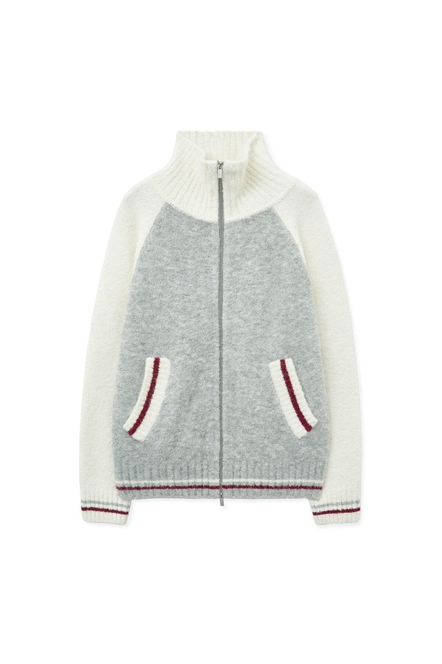 [Matin Kim] HIGH NECK RAGLAN KNIT ZIP UP FOR MEN IN IVORY 正規品 韓国ブランド 韓国通販 韓国代行 韓国ファッション マーティンキム matinkim 日本 店舗