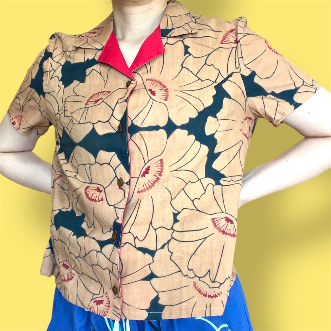 柿渋染め反物アロハシャツ