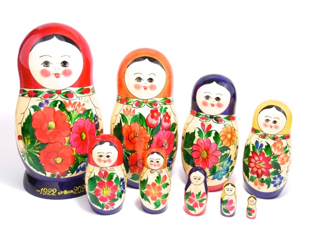 生誕100周年記念 セミョーノフ産マトリョーシカ「ロシヤーノチカ 9個組