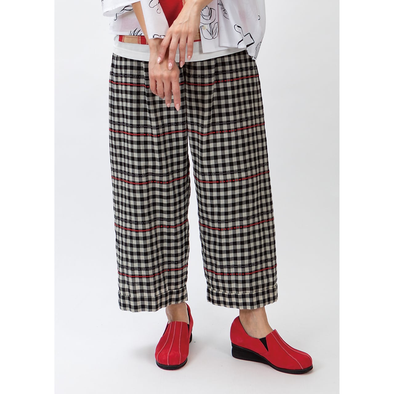 【各ラスト1点】ギンガムドビーボーダーガウチョパンツ【252-6130】