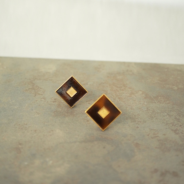 【FRENCH ANTIQUE】BROWN SQUARED EARRINGS