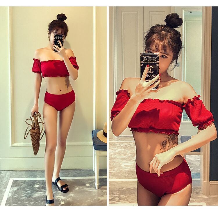 ニット調フリルオフショルビキニ 全２色 韓国の可愛いレディースアパレルのセレクトショップ Kilalion キラリオン