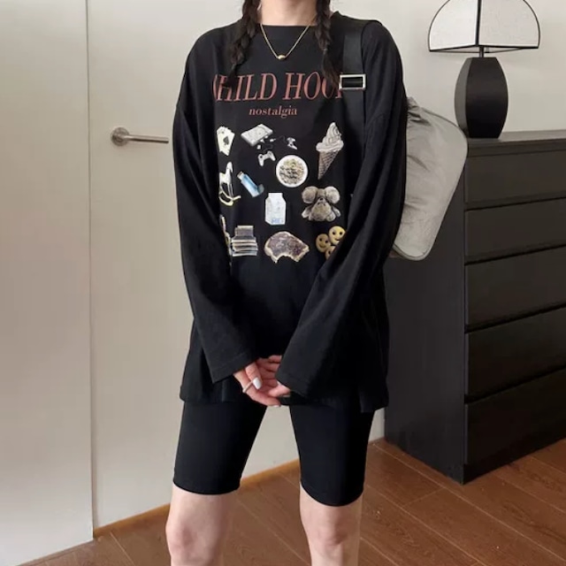 レトロモチーフプリントロングTシャツ　2litr04960