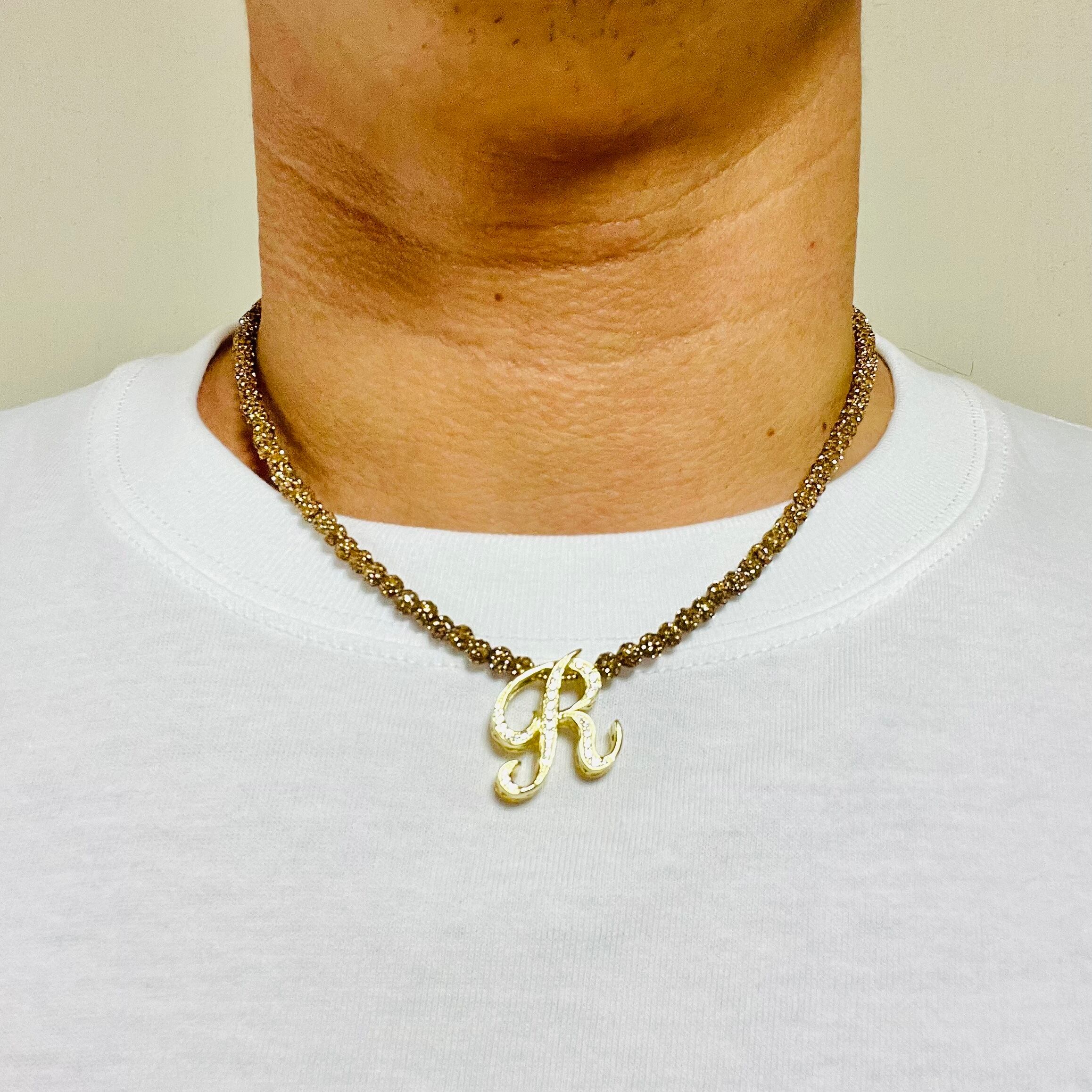 イニシャル「R」ゴールドネックレス | StoneJewelry
