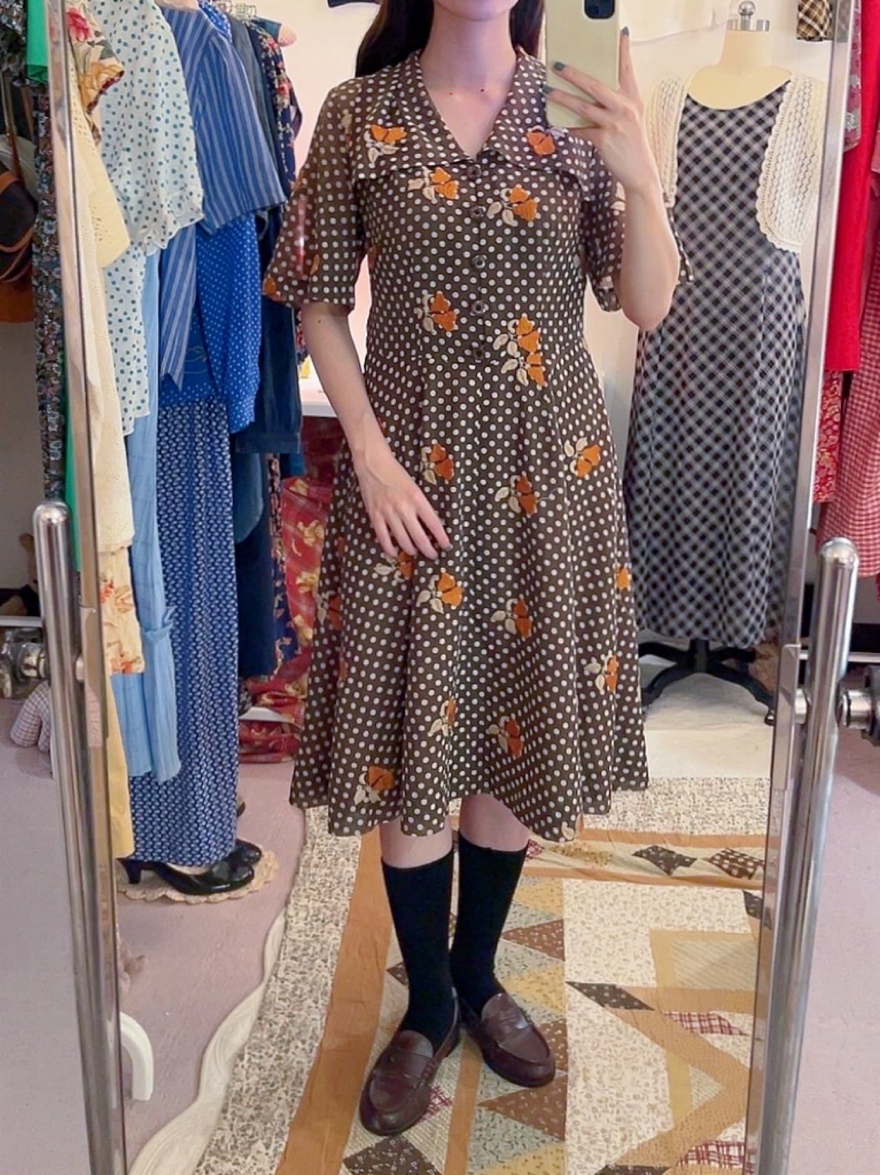 fruit embroidery brown dot one-piece