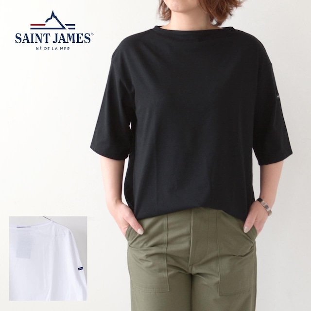 SAINT JAMES [セントジェームス 正規販売店] PIRIAC TEE LOOSE SOLID [sl-21jc8733] ピリアックルーズT 無地・五分袖・ドロップショルダー・無地カットソー・LADY'S [2024SS]