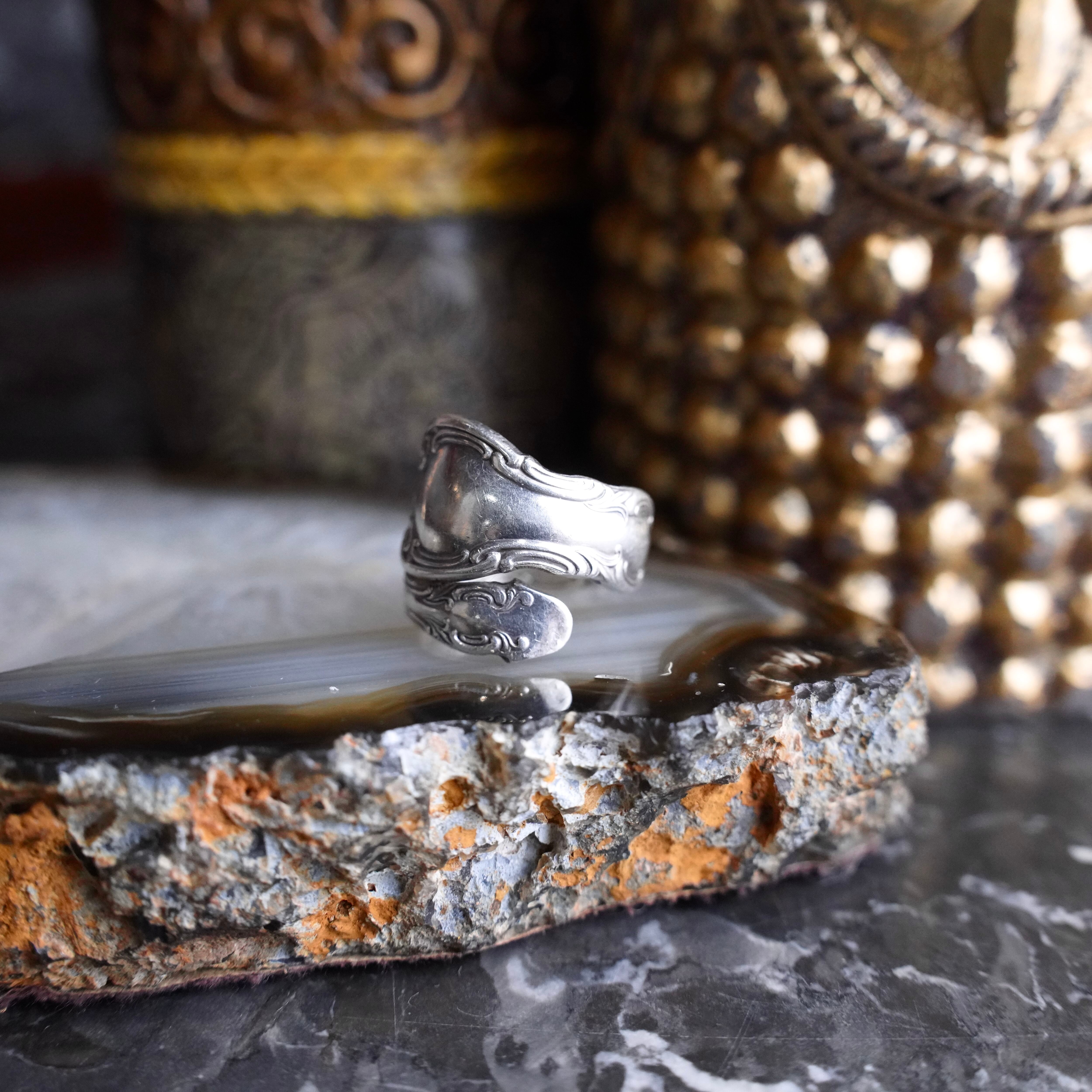 50's USA VINTAGE ALVIN FRENCH SCROLL CUTLARY SILVER RING/50年代