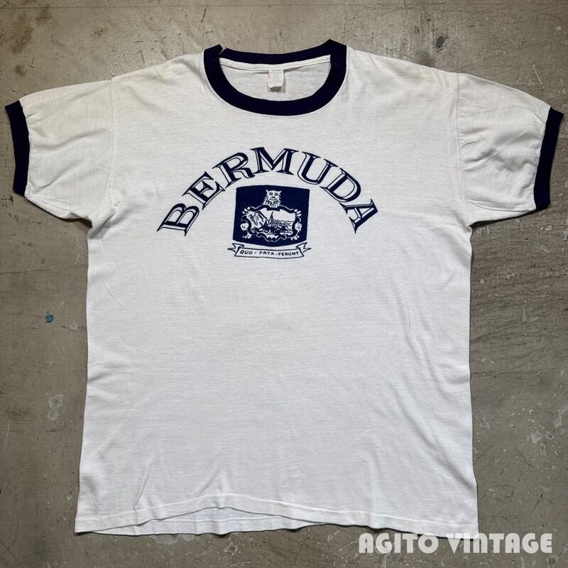 70's~ Allison リンガーTee BERMUDA バミューダ 国章 染込みプリント スーベニア パープル ネイビー Lサイズ 希少 ヴィンテージ BA-2782 RM3203H
