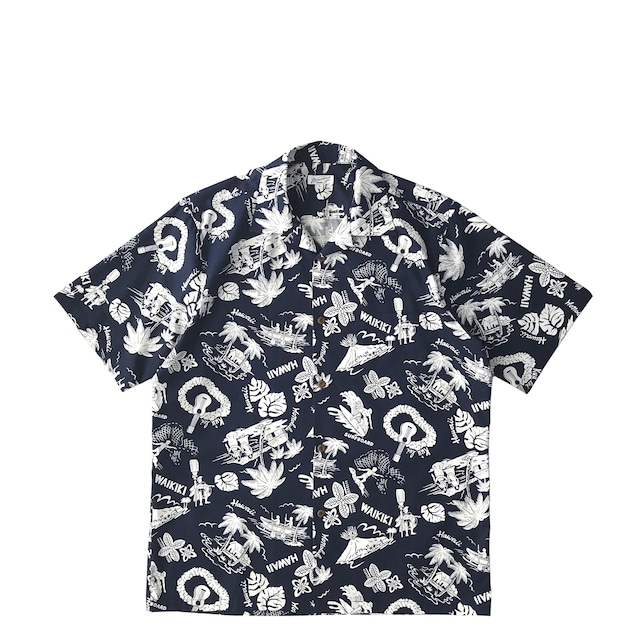 Mountain Short-sleeve オープン Aloha shirt / Waikiki / Navy