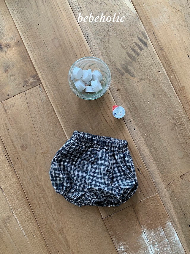 【bebeholic】チェックボリュームパンツ チャコール 60〜90cm