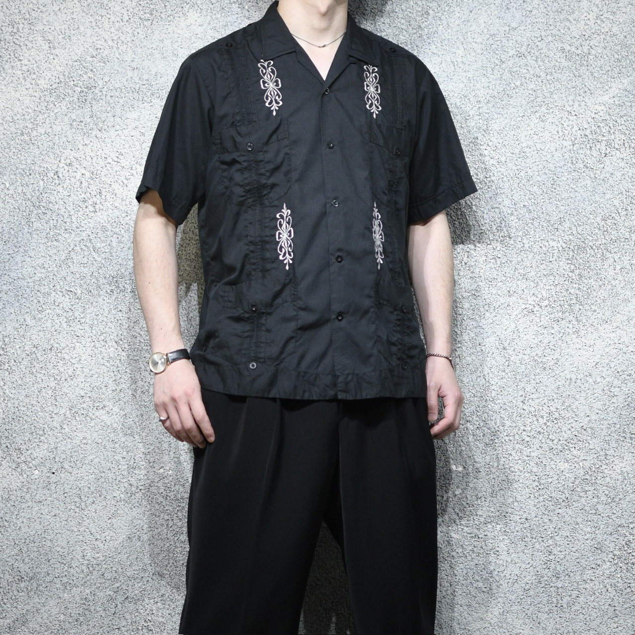 black embroidery design cuba shirt