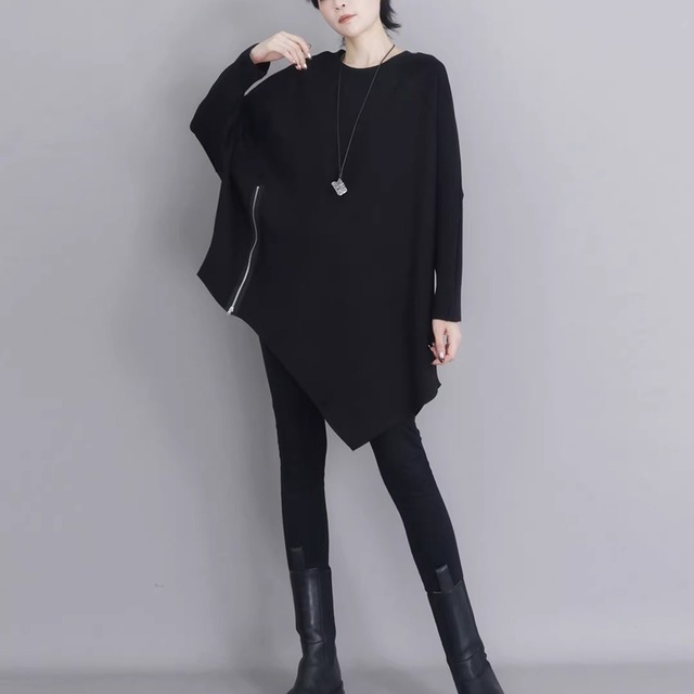 ジップディテール アシンメトリー 長袖 トップス 1color T0497