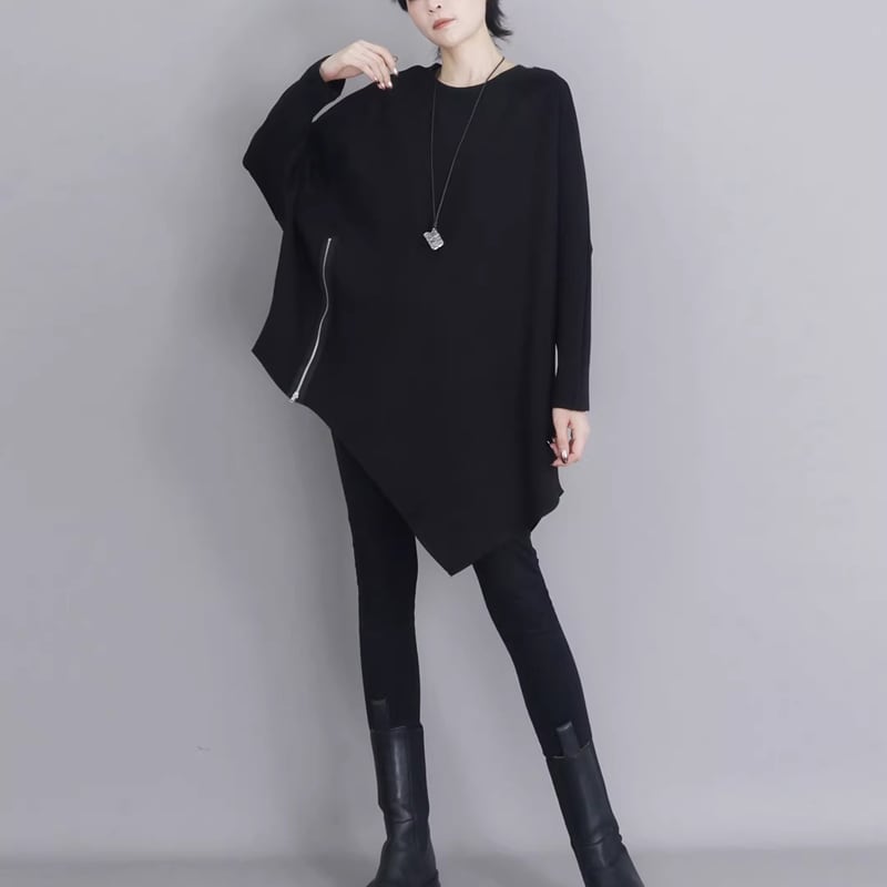 ジップディテール アシンメトリー 長袖 トップス 1color T0497