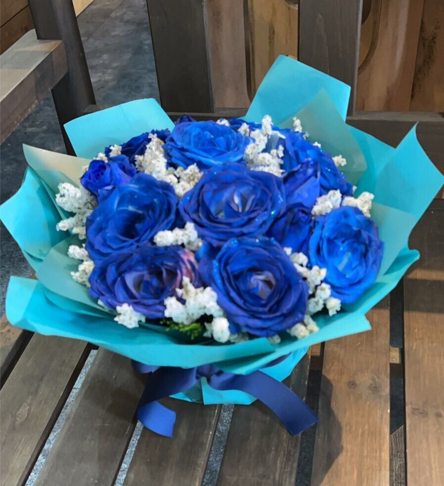 ブルーローズブーケ♡ジャパンブルーダリア ＊ブーケ＆ブートニア セット ブルーブーケ ウェディングブーケ ブートニアセット | PAY ID