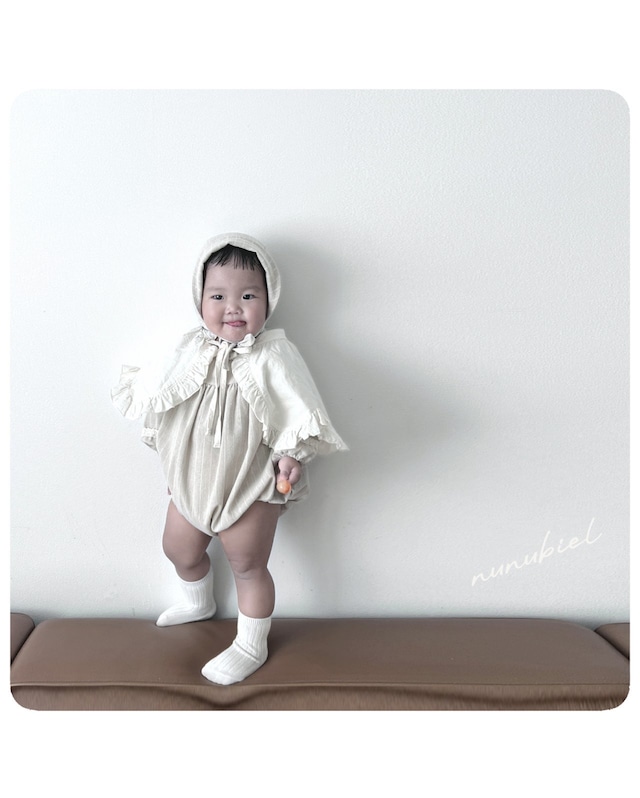 残り2点 即納⌇70,90cm ストライプ ロンパース ボンネット セット