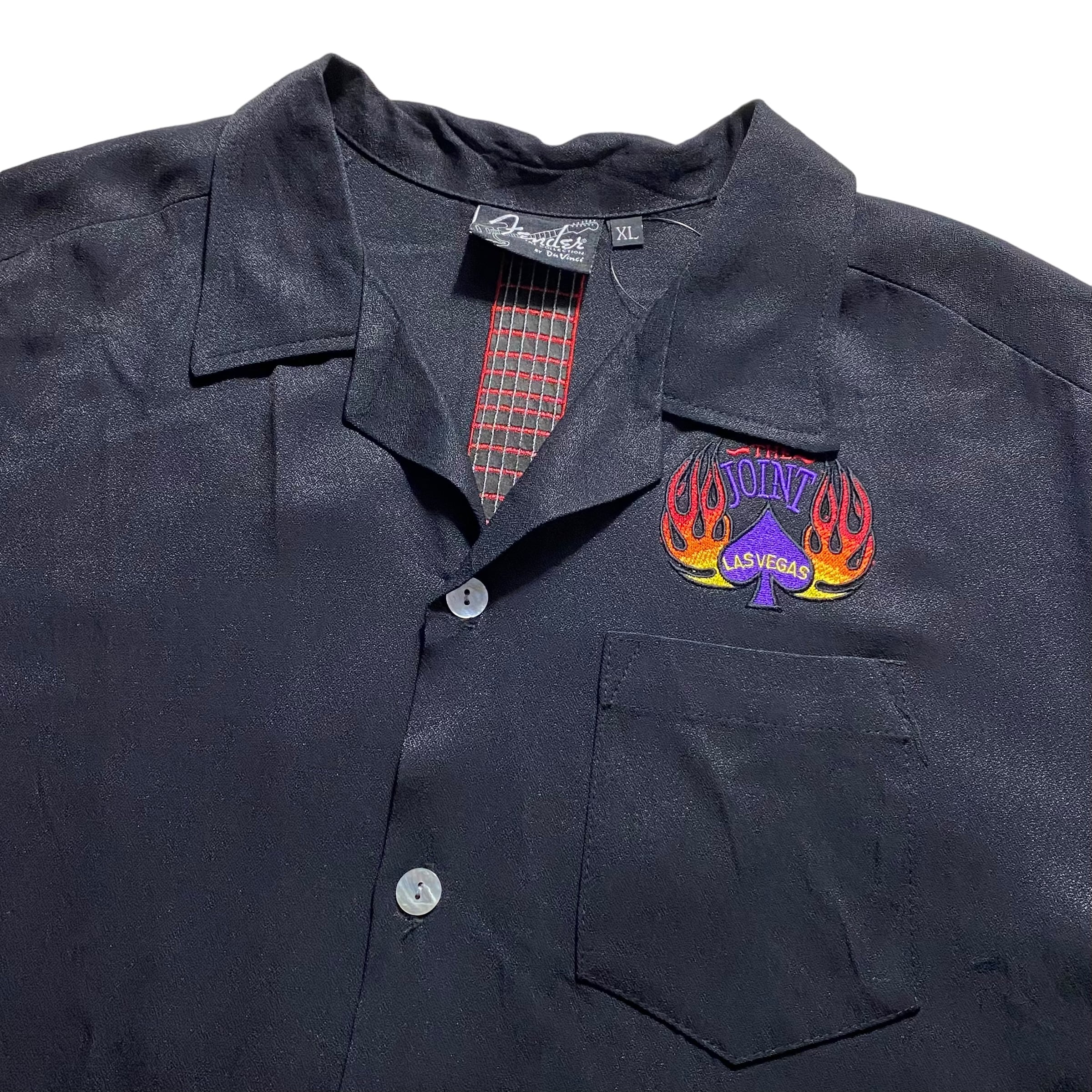Da Vinci × Fender guitar embroidery open collar shirt | NOIR ONLINE