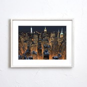 Manhattan｜ニューヨーク夜景のラグジュアリーアートポスター｜都会的な輝きが映える洗練インテリア・額縁付き国内生産A4ポスター