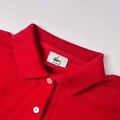 80s 90s LACOSTE ラコステ 文字ワニ 鹿の子 半袖 ポロシャツ 42 /レッド/レディース/ファブリカ/日本製/ビンテージ