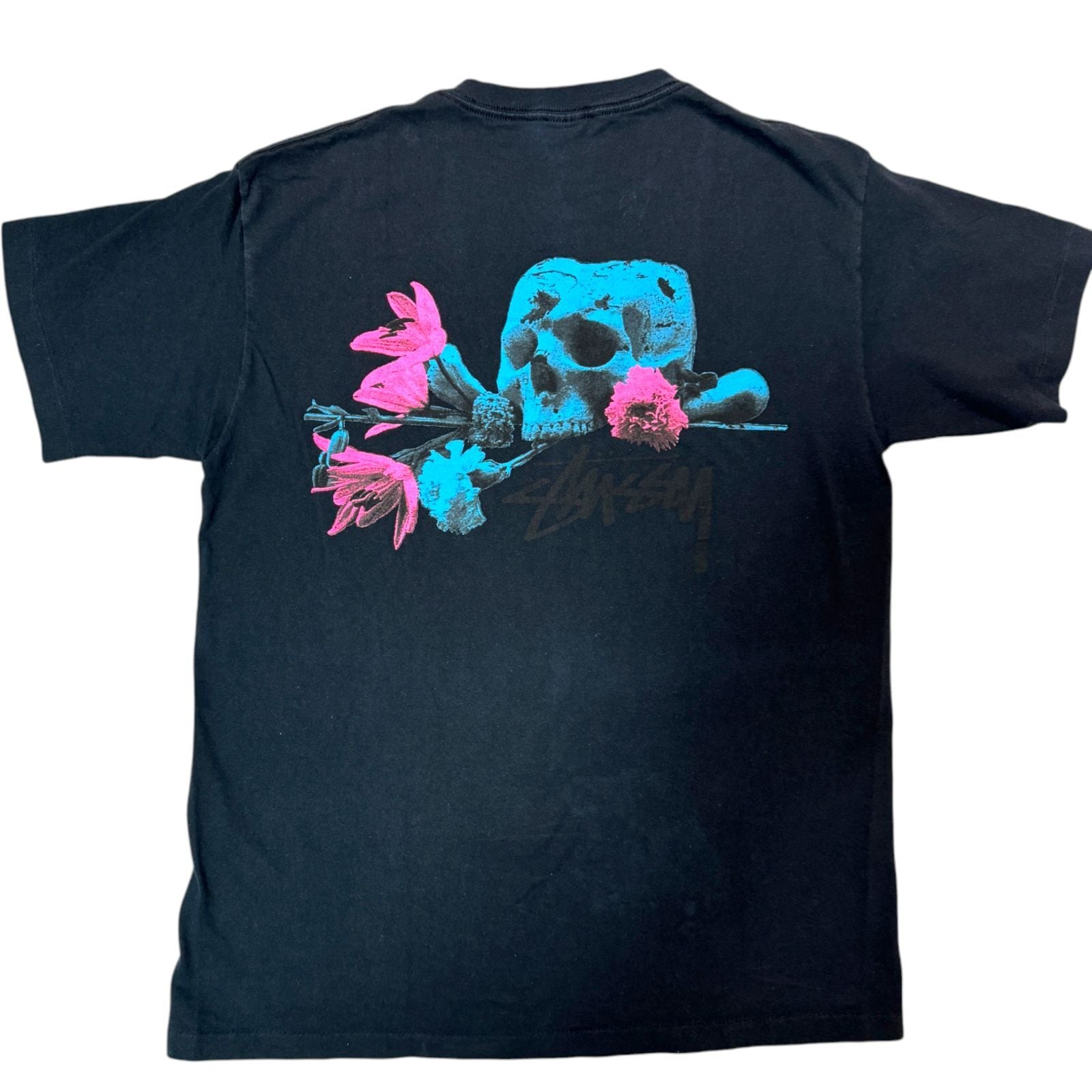 00s - 90s old stussy フラワースカル Tシャツ Lサイズ USA製 銀タグ