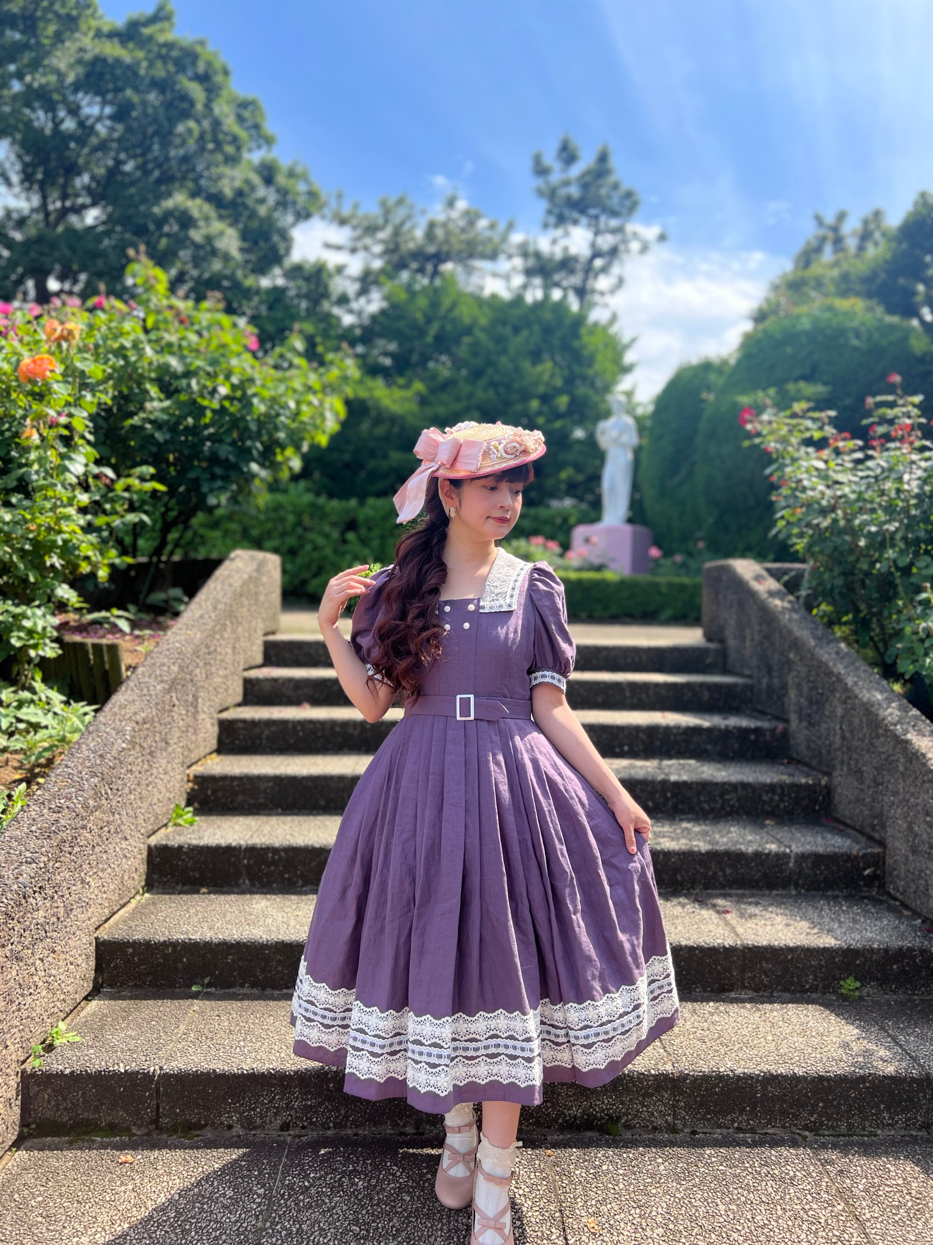スクエアセーラーカラーのリネンワンピース✴︎モーヴ✴︎ | dolce piu 