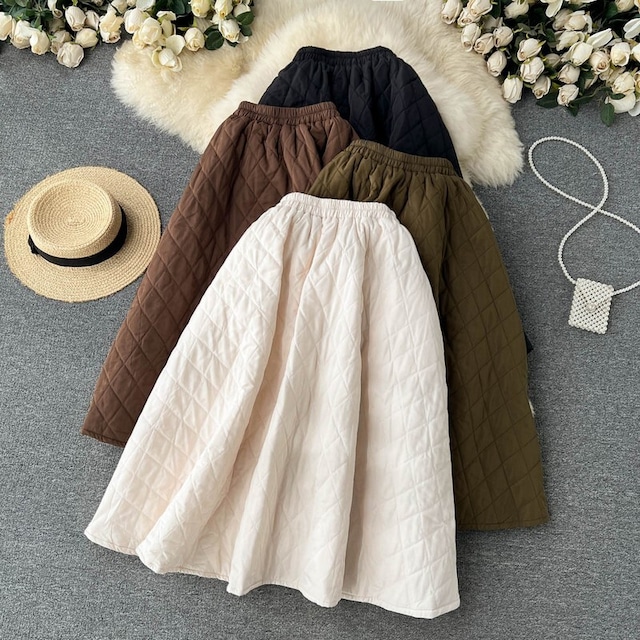 High waist A-line quilting skirt