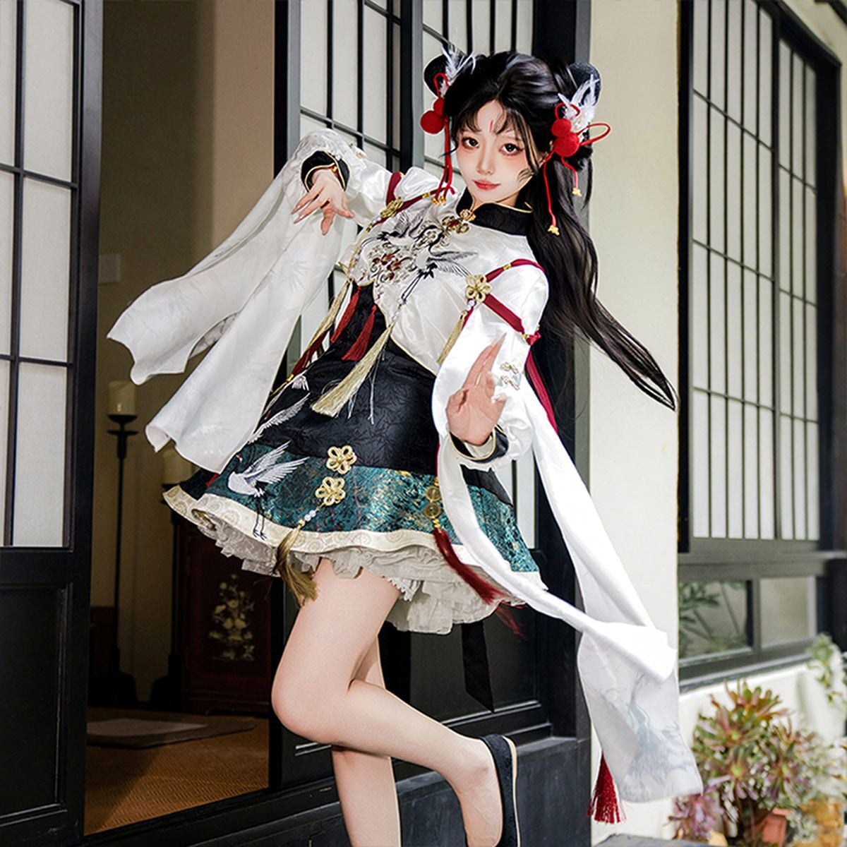 グリーン　ブラック　姫袖　チャイナ風　ロリィタ　セットアップ チャイナ風姫袖ロリータセットアップ | Maiden's Rêve