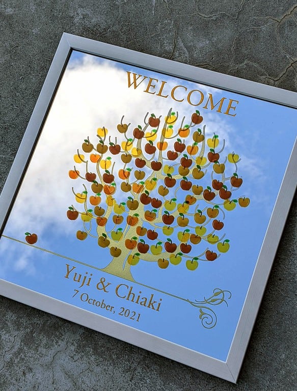 ウェルカムボード リスとりんご刺繍 グリーン ウェディング 結婚式 名