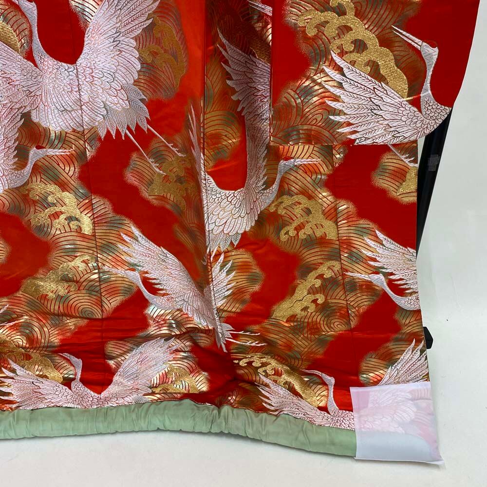 色打掛 正絹 鶴 刺繍 赤 金 打掛 花嫁衣裳 婚礼 リサイクル 中古  