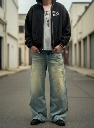 Yellow Blue Semi Wide Denim