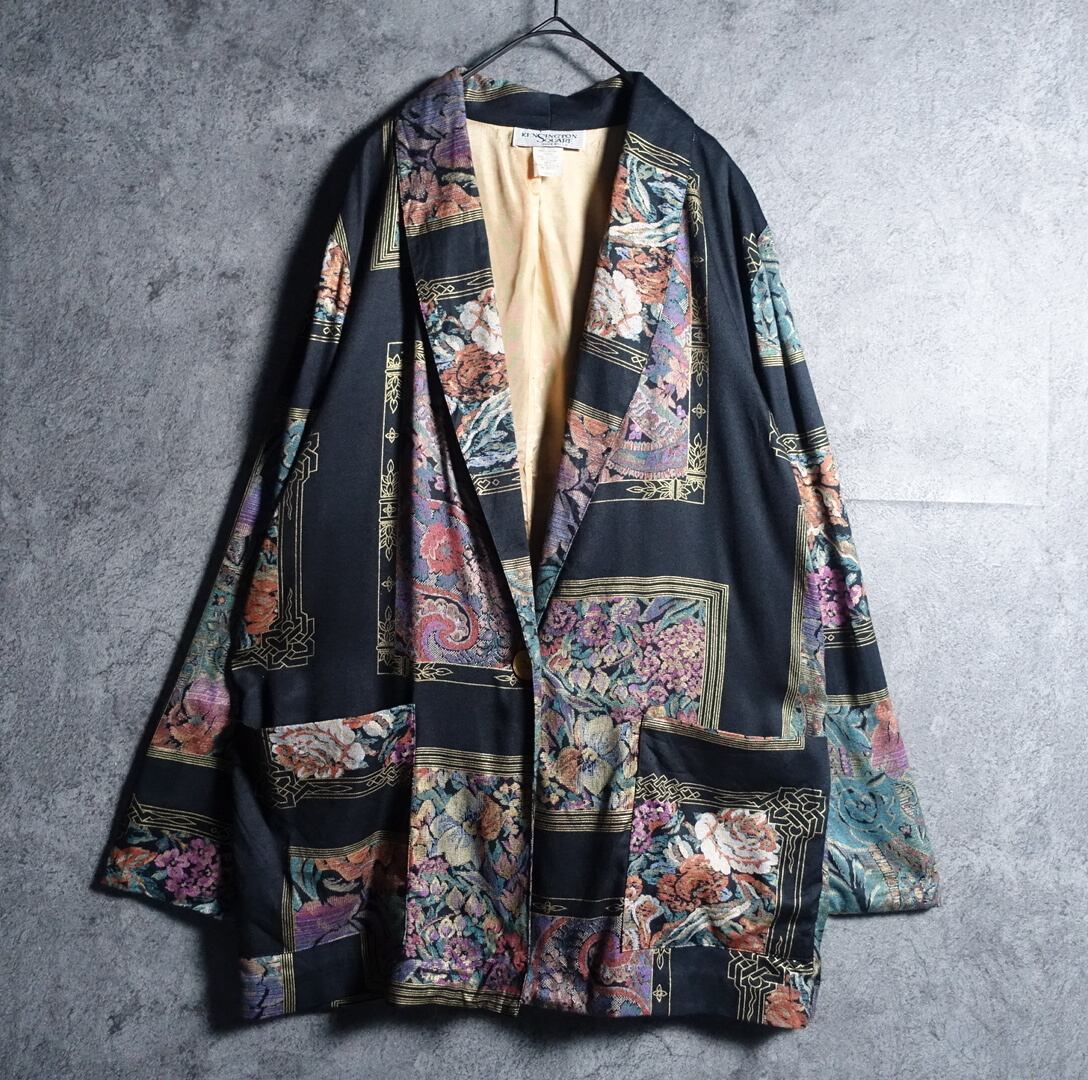 Black Artistic Flower Motif Design Easy Tailored Jacket