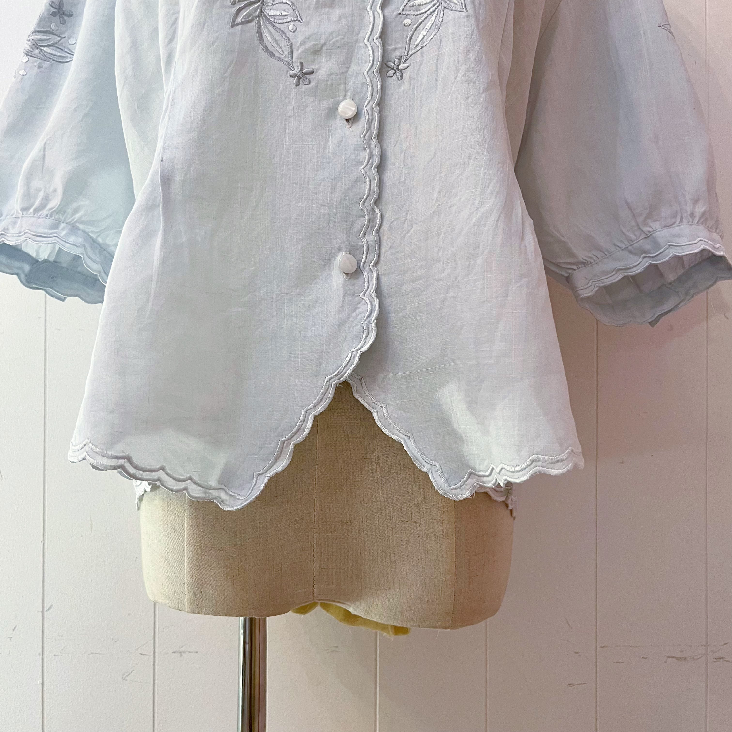 light blue flower embroidery blouse
