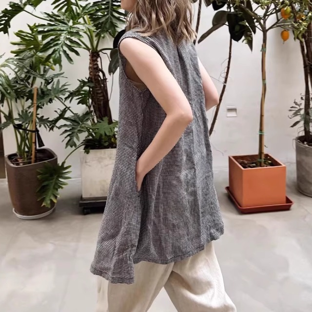 アシンメトリーデザイン ノースリーブ シャツ 2color  00116