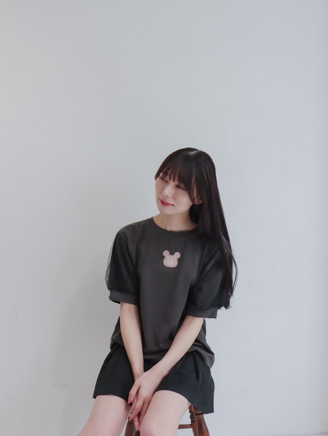 袖チュール 切替 くま ワンポイント Tシャツ - 2