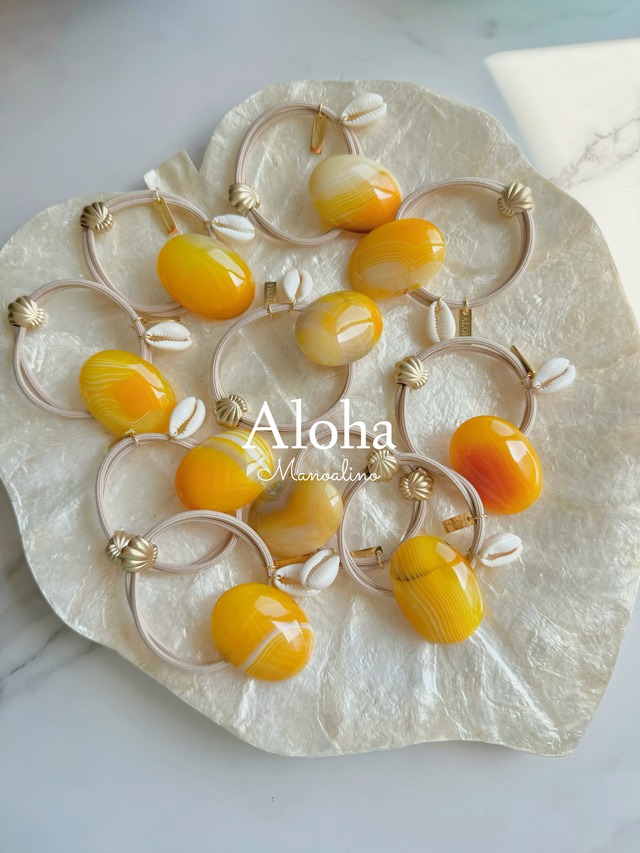 Hawaiian Sun yellow agate hair accessory(ハワイアンイエローアゲート天然石ヘアゴム)