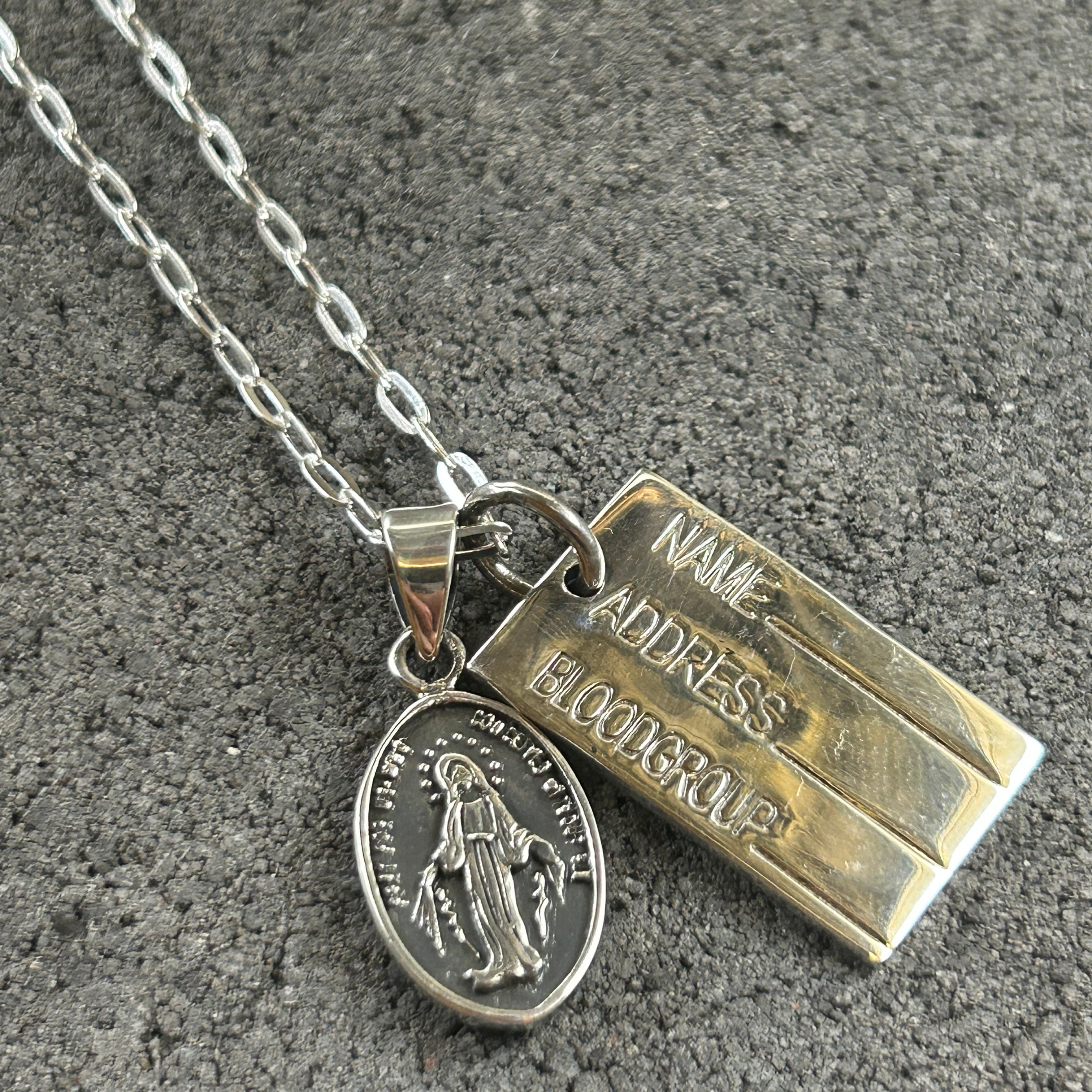 シルバー925 Silver ドッグタグ×マリアデザインネックレス/軽研磨仕上げ