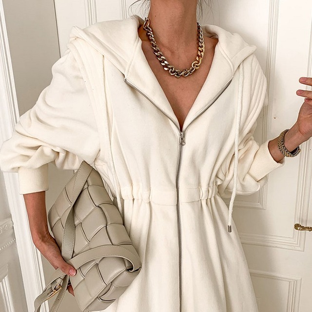 アウター ワンピース ワンピ コート 通販 レディース 女性用 ジャージー素材 ジャージー 長袖 ロング フード フロント 無地 ハイウエスト Aライン デイリー 普段着 旅行 リゾート お出かけ コンビニ 買い物 学校 通学 カジュアル ストリート エレガント 定番 お洒落 人気 春