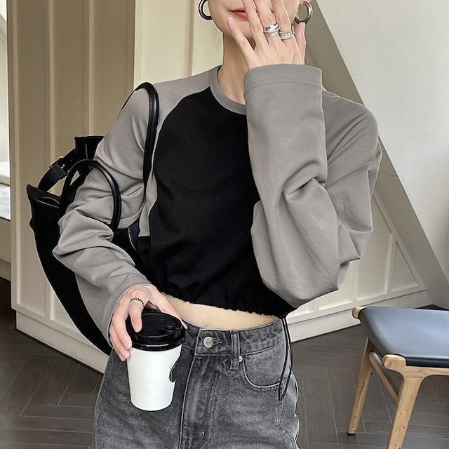 ラグランスリーブ ショートトップス グレー CS00021 ラグランスリーブ ショートトップス グレー CS00021