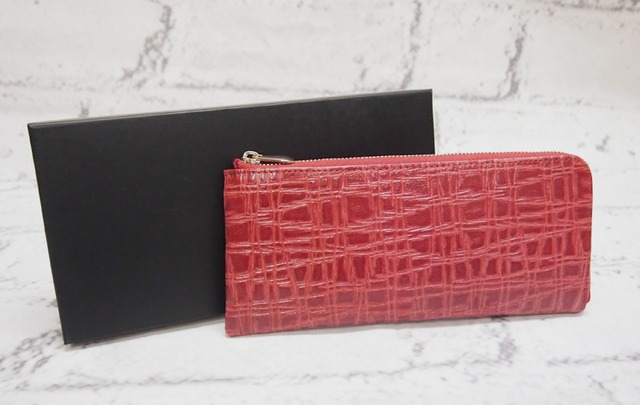 本革ギープ素材 L型ファスナー長財布 カード収納16箇所 薄手デザイン 化粧箱入り