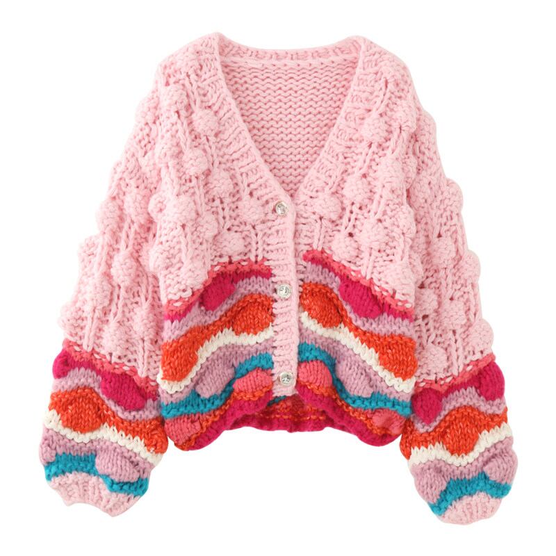 Popcorn Knit Wave Cardigan S0144