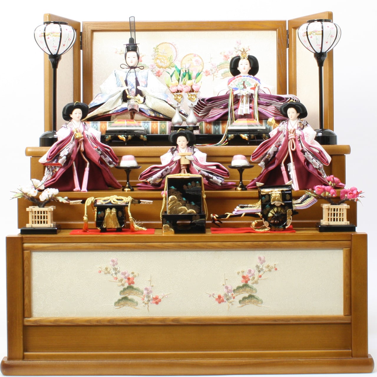 雛人形|ひな人形|初節句|コンパクト|おしゃれ|モダン|インテリア|プレミアム|こだわり|おすすめ|《商品名》衣装着五人飾り 収納 引出 たもオーク〔商品コード〕30223-0351-3〔品番〕T22-351-ST