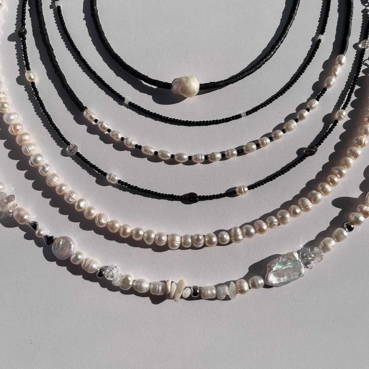 ［3色展開] 天然石 × パール ビーズネックレス ［SSN045］