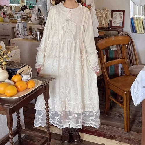 2連リボンレース裏起毛ワンピ ・8866