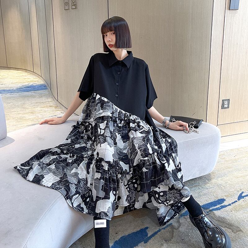 ブラックドレス スプリングサマーロングスカート フローラルプリント柄 春物 夏物 花柄 ラブタオタオダレンハウス33009569863