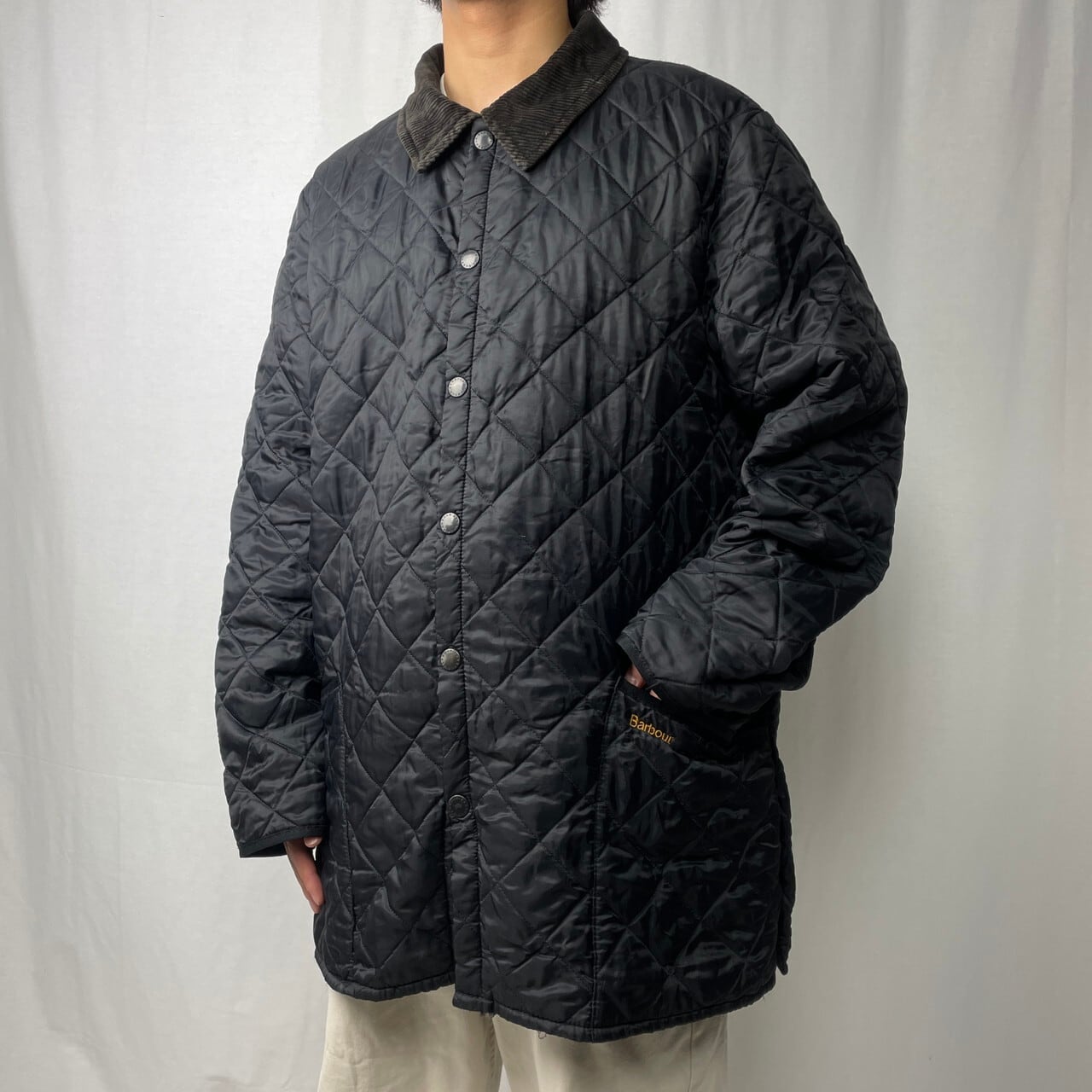 80~90年代 英国製 Barbour バブアー LIDDESDALE JACKET リッズデイルジャケット キルティングジャケット メンズXL 古着  80s 90s 3ワラント ライナージャケット コーデュロイ襟 ヴィンテージ VINTAGE ブラック 黒色【ワークジャケット】/ブラック |