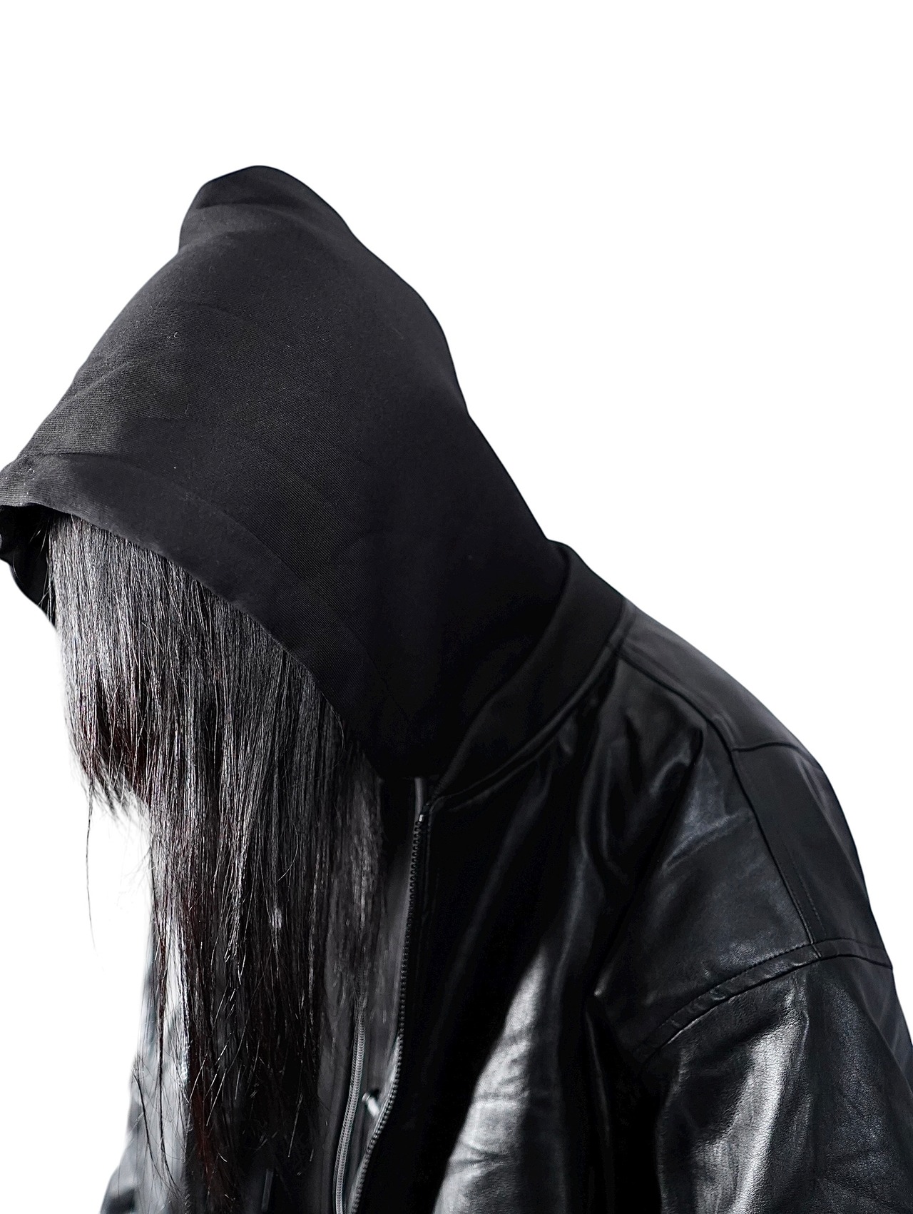 【PLANET STUDIO】Faux Leather Hooded Bomber Jacket