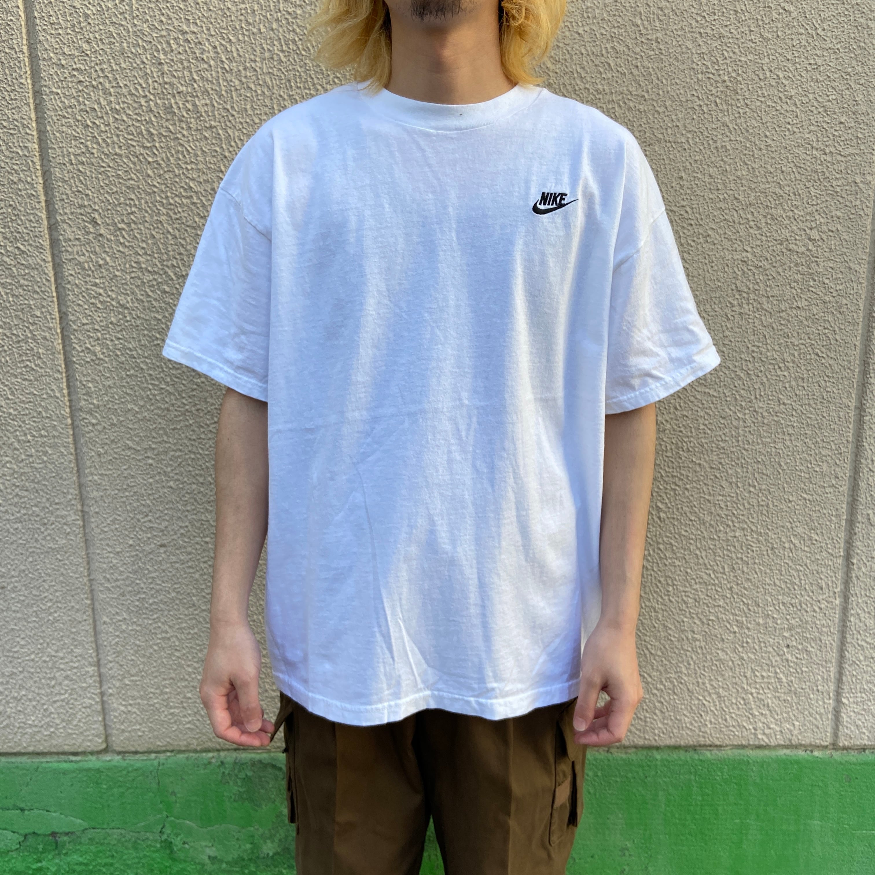 00s NIKE ナイキ スウォッシュロゴTシャツ ワンポイント刺繍 白 XL 