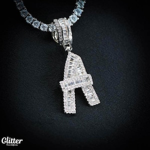 Baguette Diamond Initial Letter Necklace